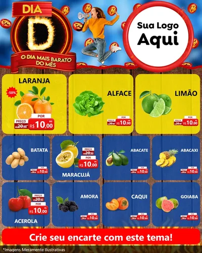 Modelo de Rede Social para Feed Instagram com o tema Dia D - O Dia Mais Barato Do Mês para Hortifrúti