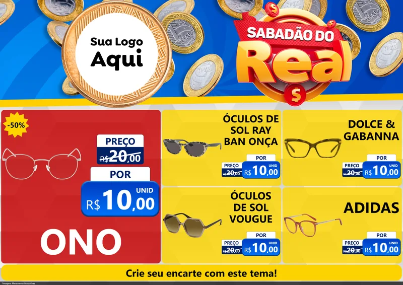 Modelo de Encarte para Encarte A4 Horizontal com o tema Sabadão do Real para Óticas