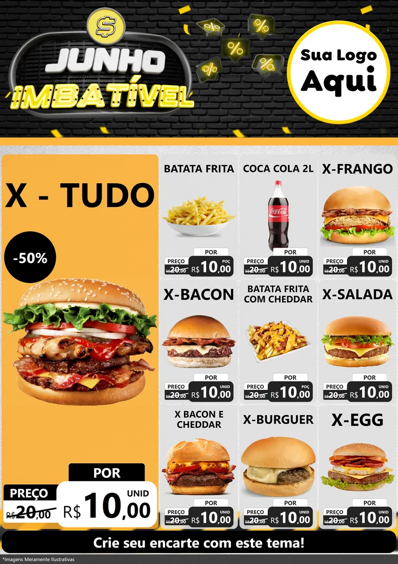 Modelo de Encarte para Encarte A4 Vertical com o tema Junho Imbatível para Hamburgueria