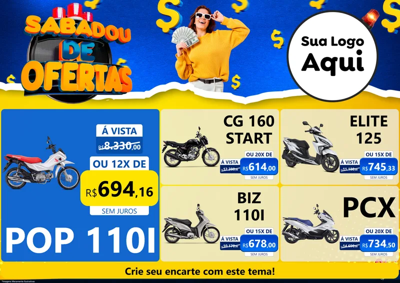 Modelo de Encarte para Encarte A4 Horizontal com o tema Sabadou de Ofertas para Concessionaria de Motos