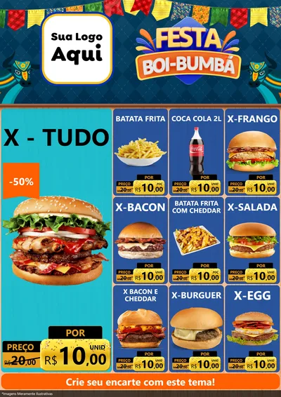 Modelo de Encarte para Encarte A4 Vertical com o tema Festa Boi Bumbá para Hamburgueria