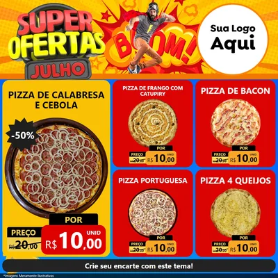 Modelo de Rede Social para Feed Facebook com o tema Super Ofertas Julho para Pizzaria