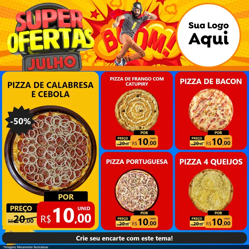 Modelo de Rede Social para Feed Facebook com o tema Super Ofertas Julho para Pizzaria