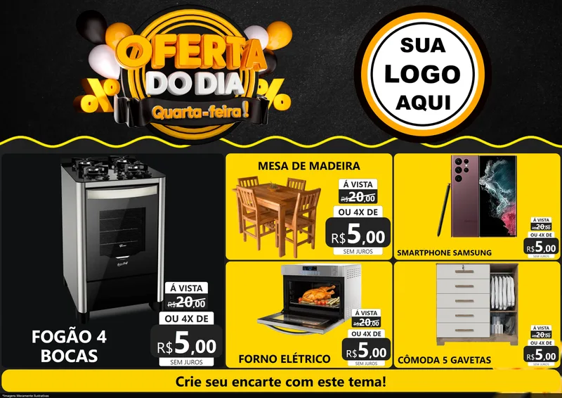 Modelo de Encarte para Encarte A4 Horizontal com o tema Oferta do Dia - Quarta Feira! para Móveis e Eletro