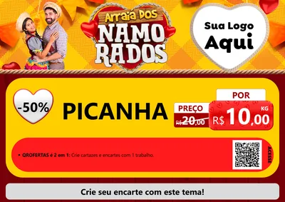 Modelo de Cartaz para Cartaz A4 Horizontal com o tema Arraiá dos Namorados para Açougue