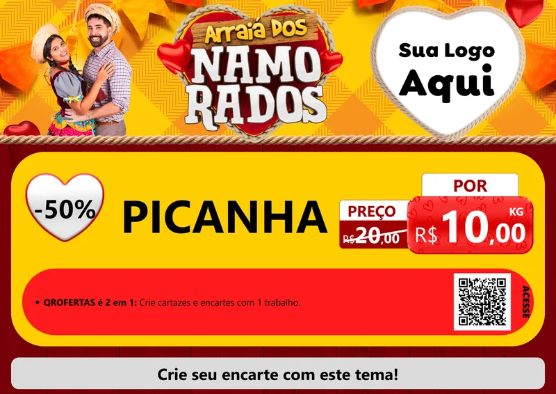 Modelo de Cartaz para Cartaz A4 Horizontal com o tema Arraiá dos Namorados para Açougue