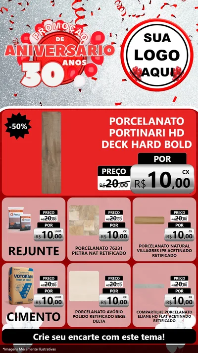 Modelo de Rede Social para Stories com o tema Promoção de Aniversário - 30 Anos para Pisos e revestimentos