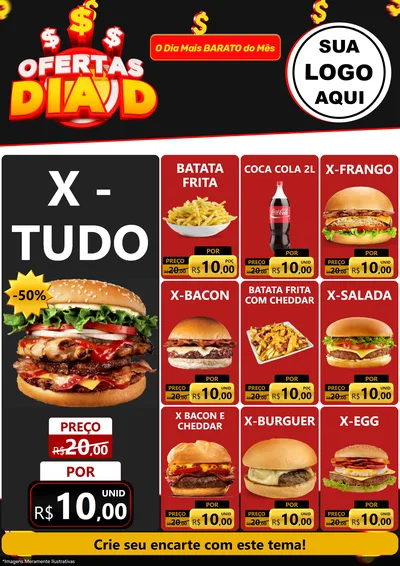 Modelo de Encarte para Encarte A4 Vertical com o tema Ofertas Dia D para Hamburgueria