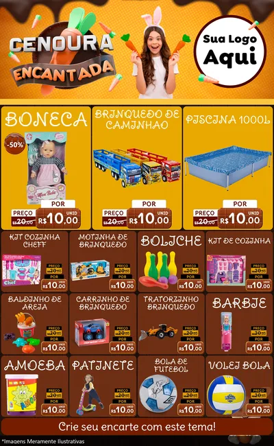 Modelo de Encarte para Encarte Grande com o tema Cenoura Encantada - Páscoa para Brinquedos