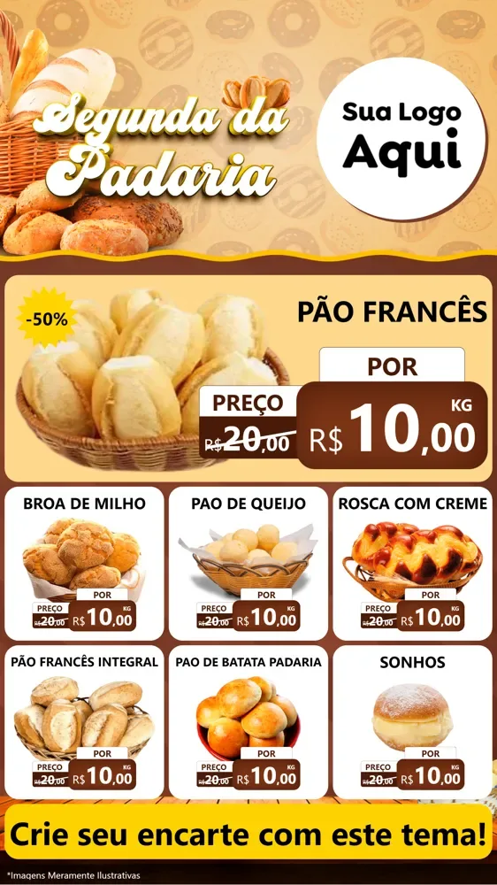 Modelo de Rede Social para Stories com o tema Segunda da Padaria para Padaria