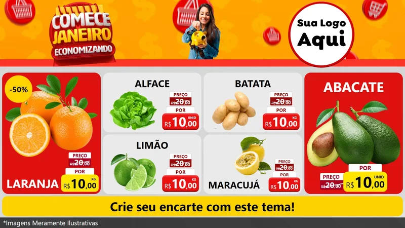 Modelo de TV para TV Horizontal com o tema Comece Janeiro Economizando para Hortifrúti