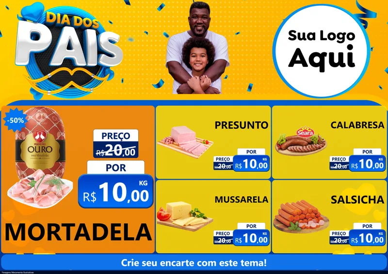 Modelo de Encarte para Encarte A4 Horizontal com o tema Dia dos Pais para Frios e Laticínios