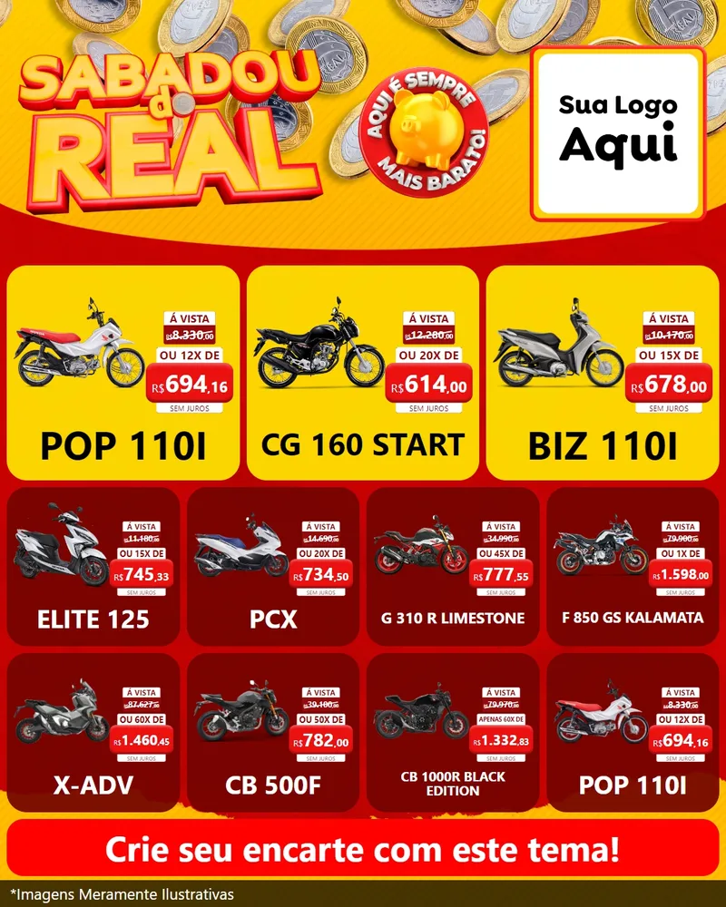 Modelo de Rede Social para Feed Instagram com o tema Sabadou do Real para Concessionaria de Motos