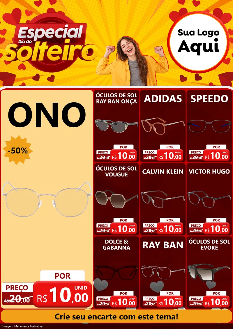 Modelo de Encarte para Encarte A4 Vertical com o tema Especial Dia do Solteiro para Óticas