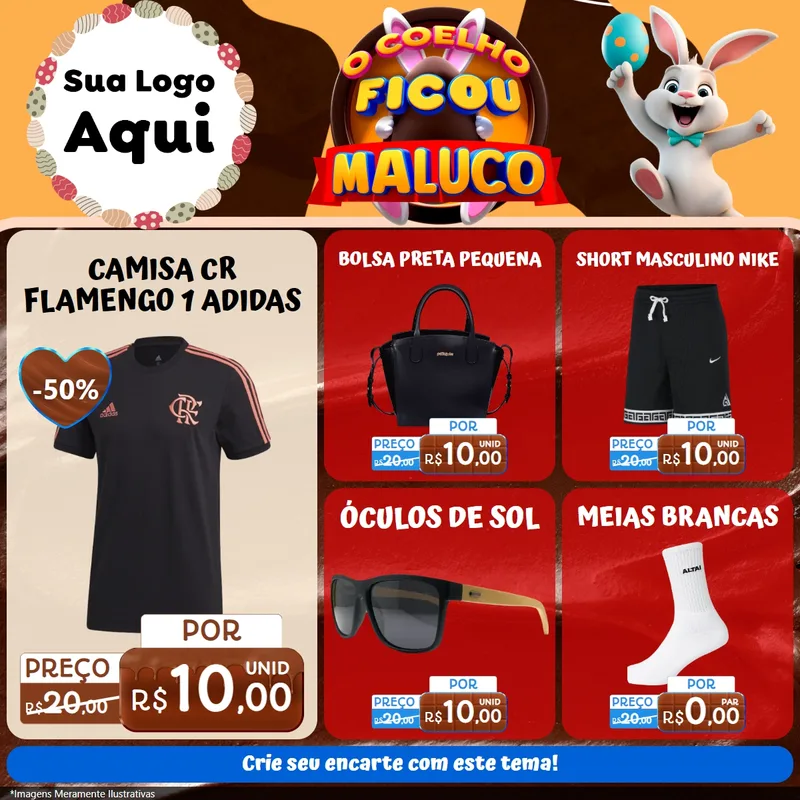 Modelo de Rede Social para Feed Facebook com o tema O Coelho Ficou Maluco - Páscoa para Roupas e acessórios