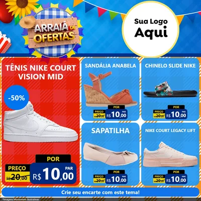 Modelo de Rede Social para Feed Facebook com o tema Arraiá de Ofertas para Calçados