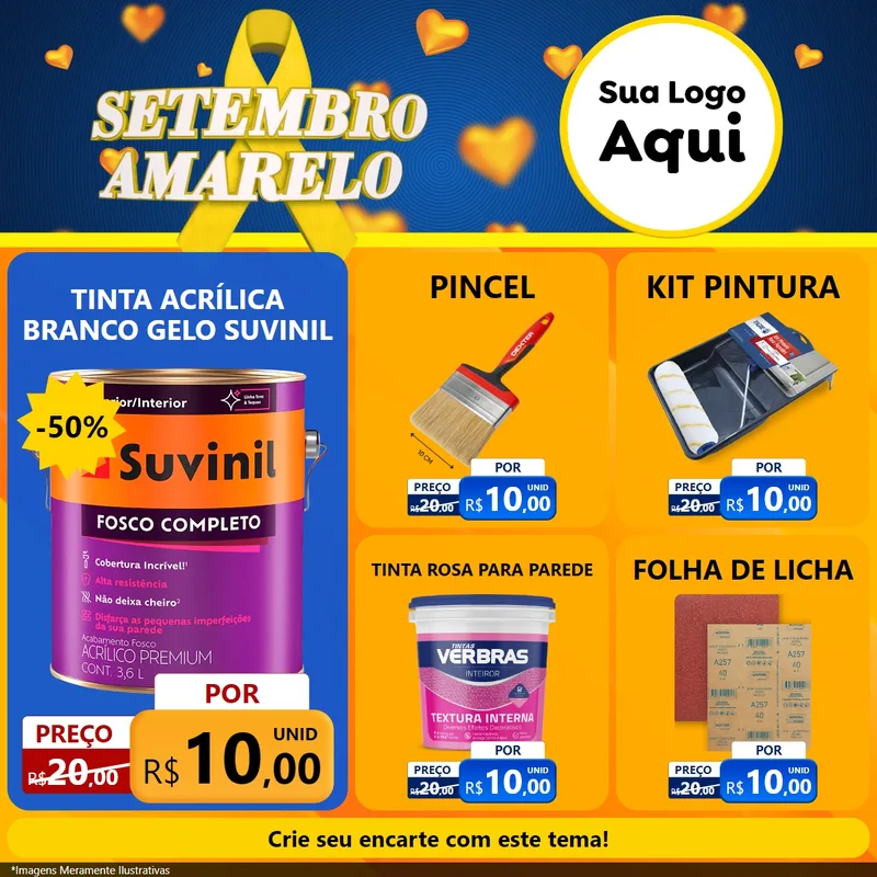 Modelo de Rede Social para Feed Facebook com o tema Setembro Amarelo para Tintas e Ferramentas