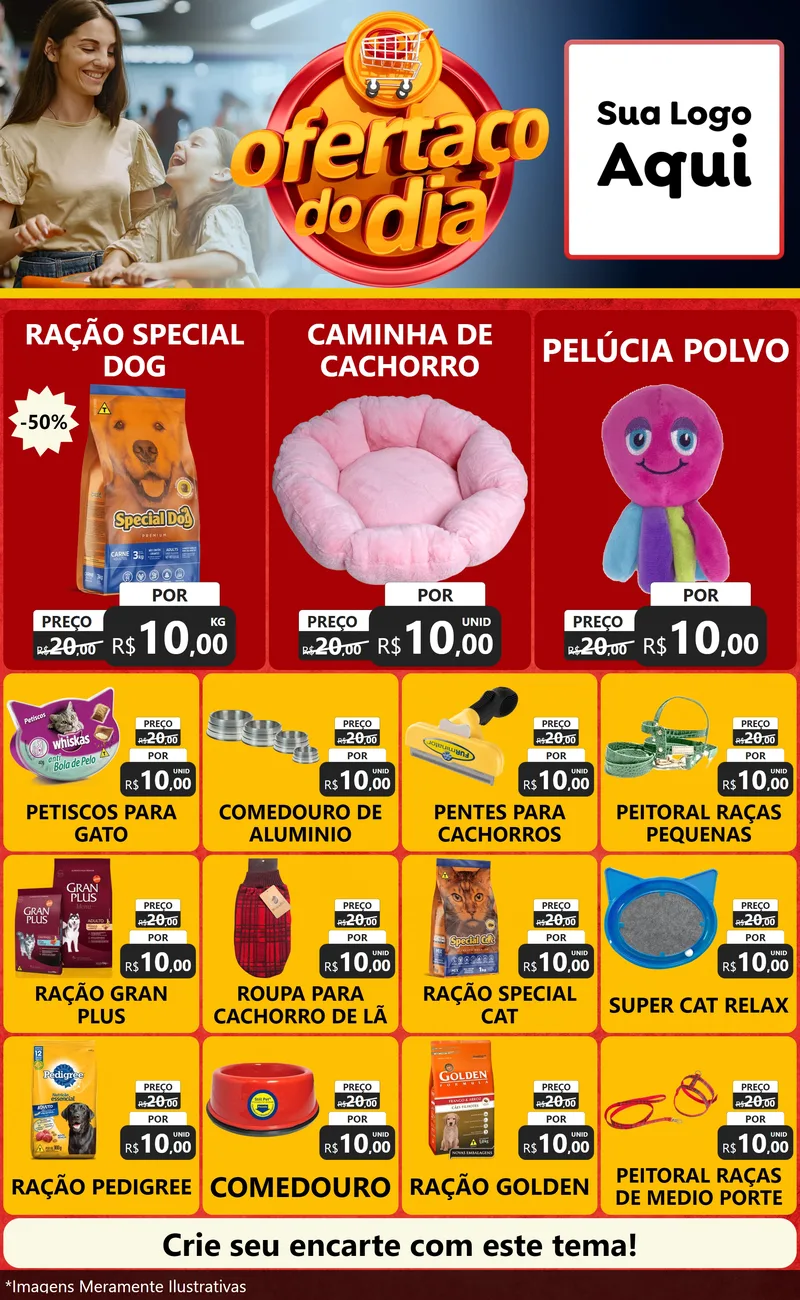Modelo de Encarte para Encarte Grande com o tema Ofertaço Do Dia para Pet Shop