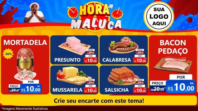Modelo de TV para TV Horizontal com o tema Hora Maluca para Frios e Laticínios