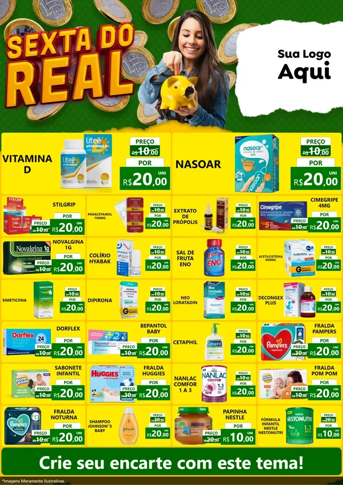 Modelo de Encarte para Encarte A4 Vertical com o tema Sexta do Real para Farmácia