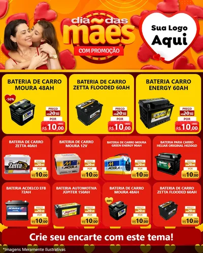 Modelo de Rede Social para Feed Instagram com o tema Dia das Mães com Promoção para Baterias Elétricas