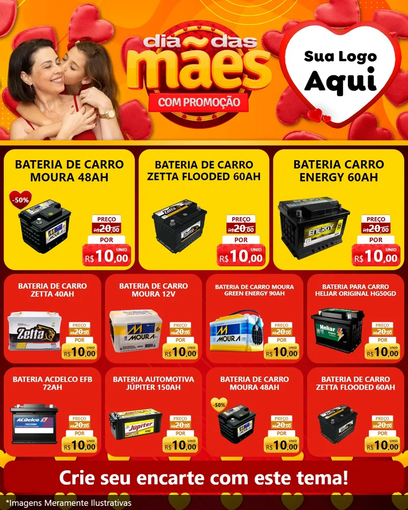 Modelo de Rede Social para Feed Instagram com o tema Dia das Mães com Promoção para Baterias Elétricas