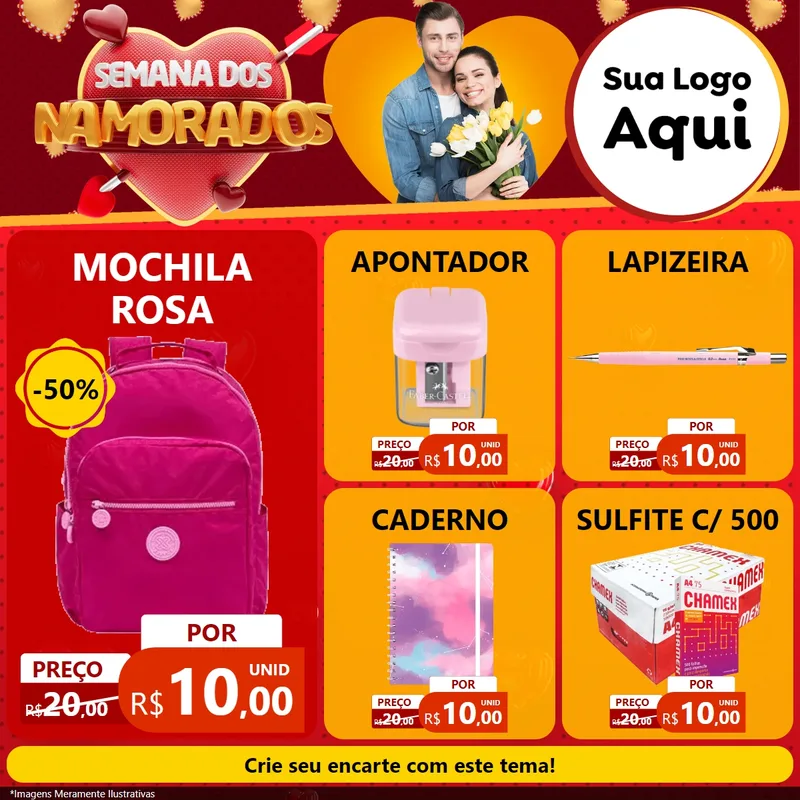 Modelo de Rede Social para Feed Facebook com o tema Semana dos Namorados para Papelaria