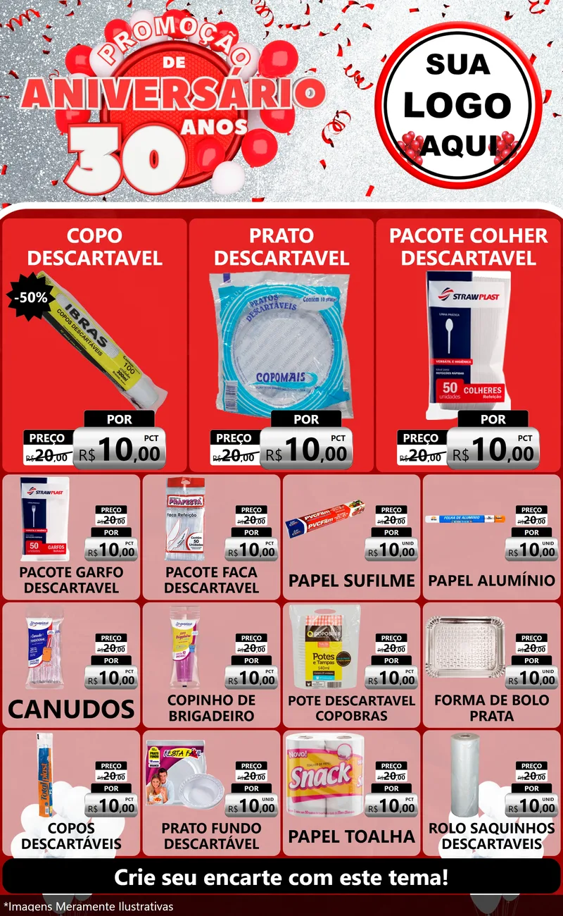 Modelo de Encarte para Encarte Grande com o tema Promoção de Aniversário - 30 Anos para Embalagens