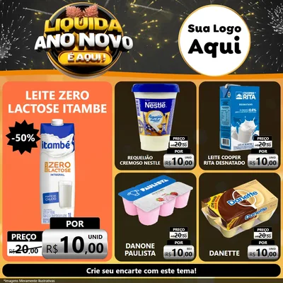 Modelo de Rede Social para Feed Facebook com o tema Liquida Ano Novo É Aqui! para Frios e Laticínios