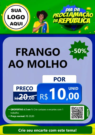 Modelo de Cartaz para Cartaz A4 Vertical com o tema Dia Da Proclamação Da República para Restaurante