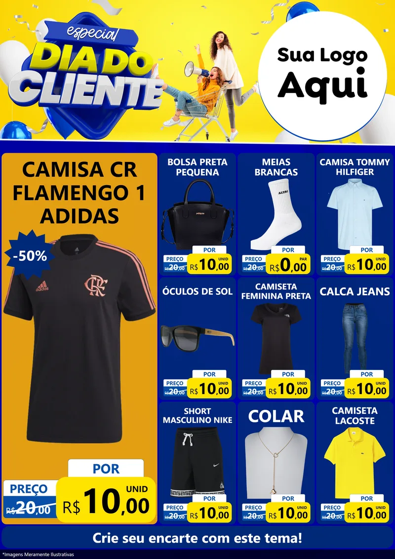 Modelo de Encarte para Encarte A4 Vertical com o tema Especial Dia do Cliente para Roupas e acessórios