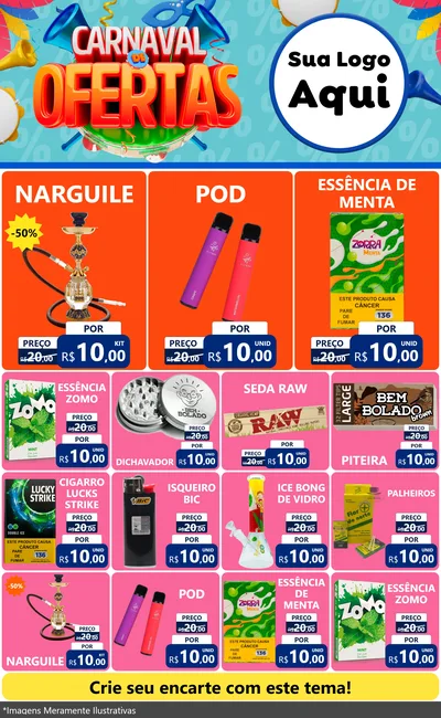 Modelo de Encarte para Encarte Grande com o tema Carnaval de Ofertas para Tabacaria