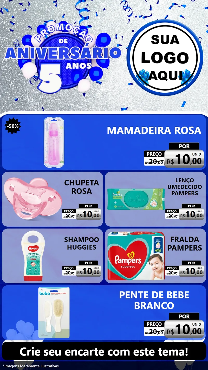 Modelo de TV para TV Vertical com o tema Promoção de Aniversário - 5 Anos para Bebês