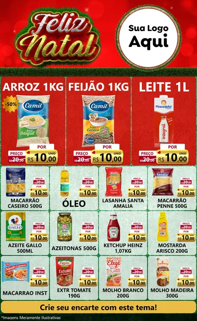 Modelo de Encarte para Encarte Grande com o tema Feliz Natal para Supermercado