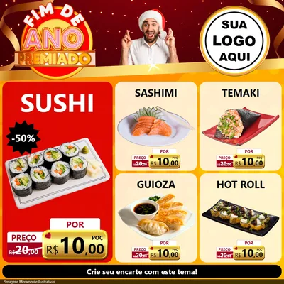 Modelo de Rede Social para Feed Facebook com o tema Fim de Ano Premiado para Comida japonesa