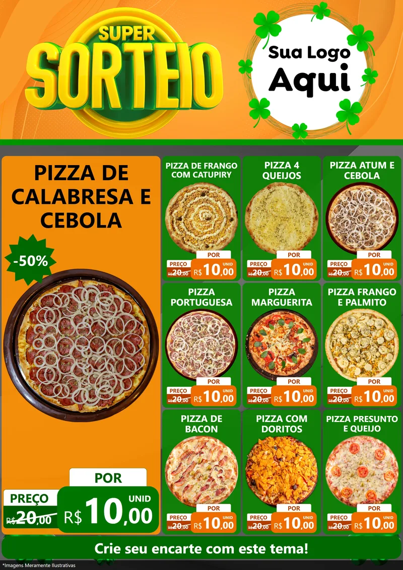 Modelo de Encarte para Encarte A4 Vertical com o tema Super Sorteio para Pizzaria