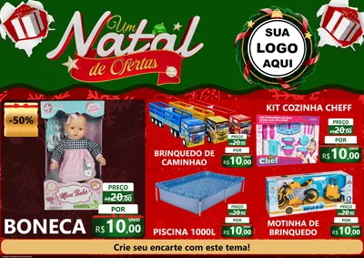 Modelo de Encarte para Encarte A4 Horizontal com o tema Um Natal de Ofertas para Brinquedos