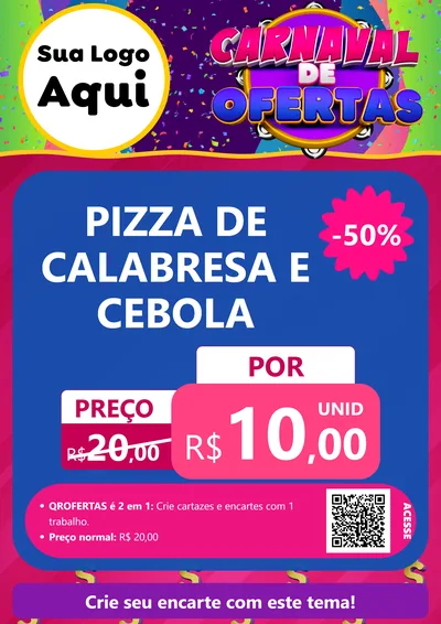 Modelo de Cartaz para Cartaz A4 Vertical com o tema Carnaval de Ofertas para Pizzaria