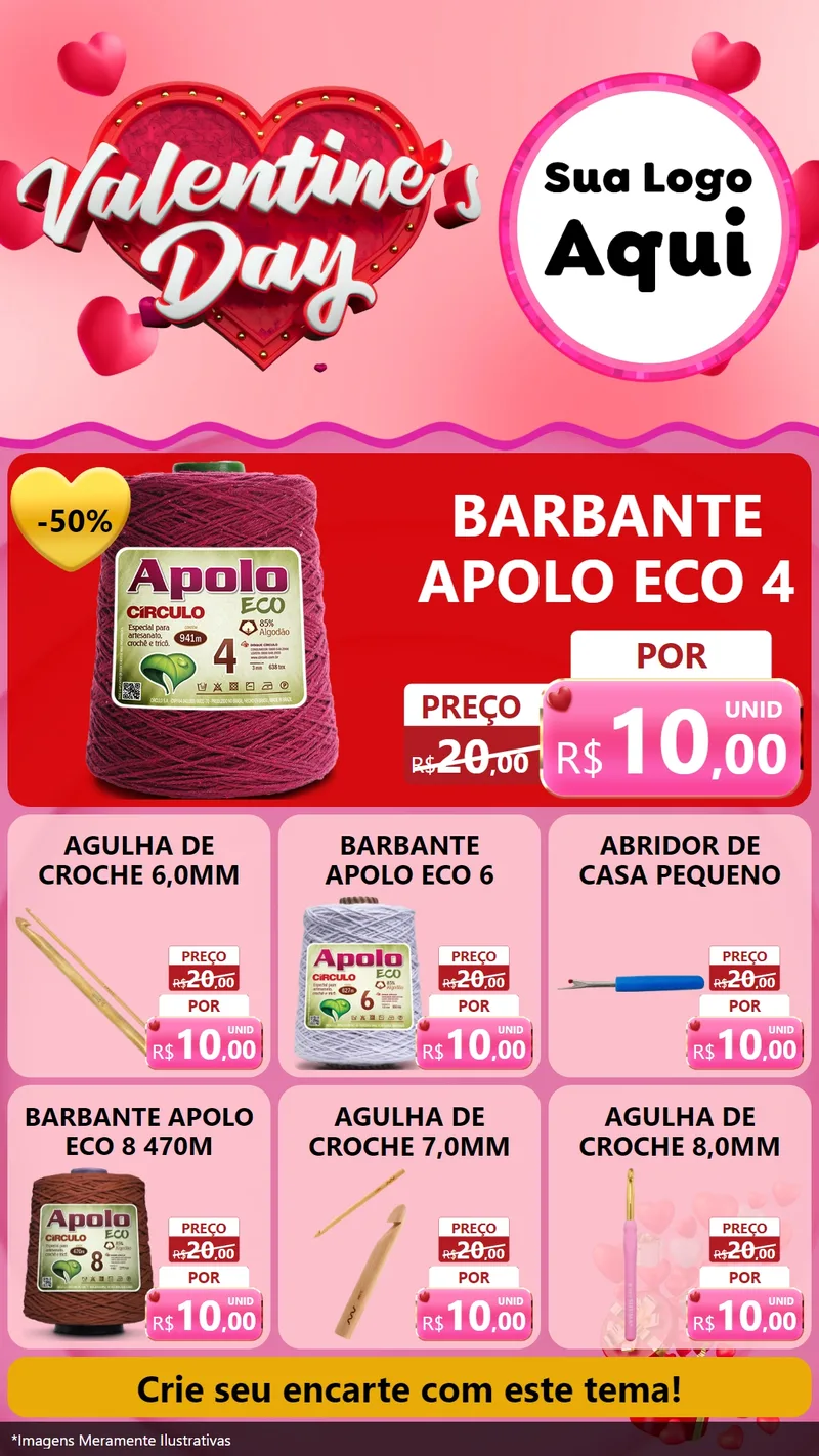 Modelo de Rede Social para Stories com o tema Valentine's Day para Armarinho e Aviamentos