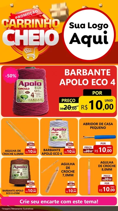 Modelo de Rede Social para Stories com o tema Promoção carrinho cheio para Armarinho e Aviamentos