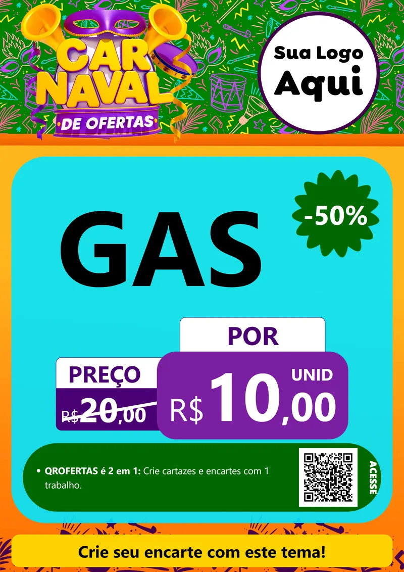 Modelo de Cartaz para Cartaz A4 Vertical com o tema Carnaval de Ofertas para Água e gás