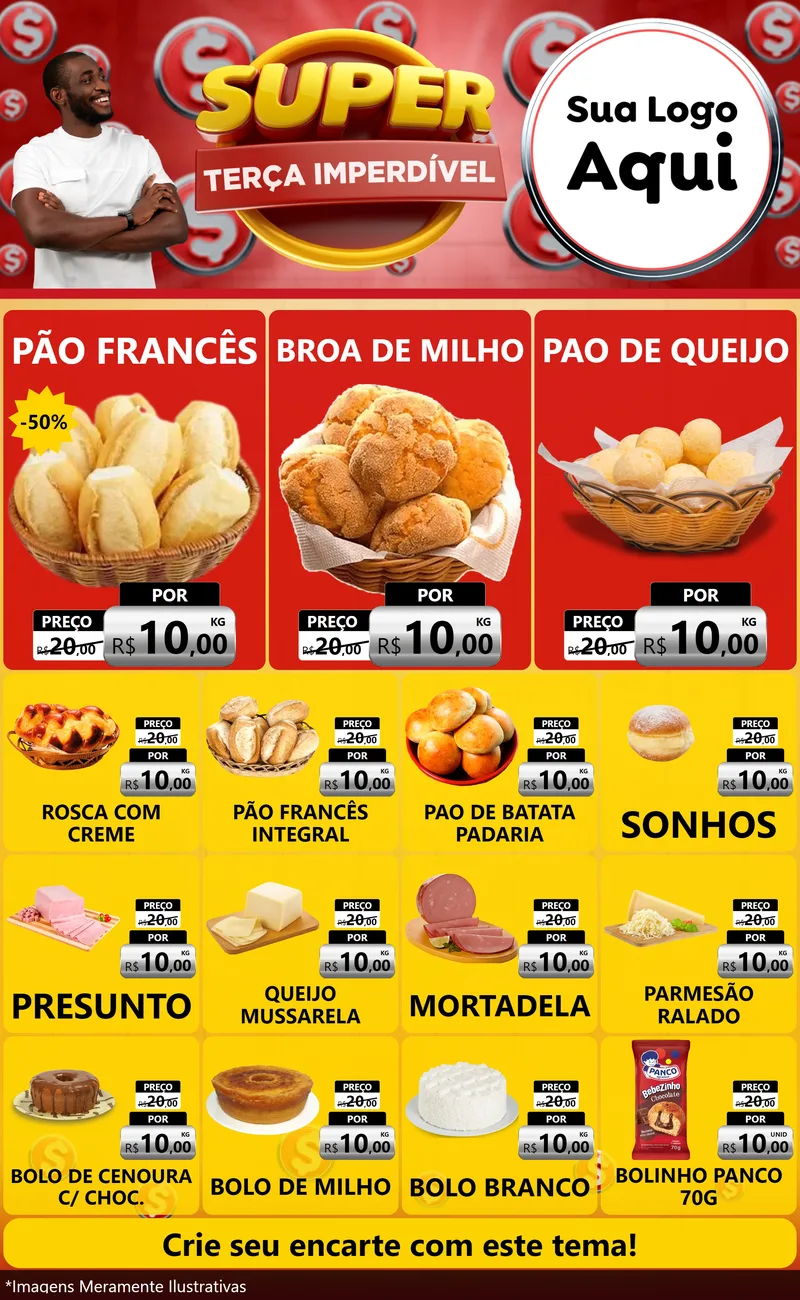 Modelo de Encarte para Encarte Grande com o tema Super Terça Imperdível para Padaria