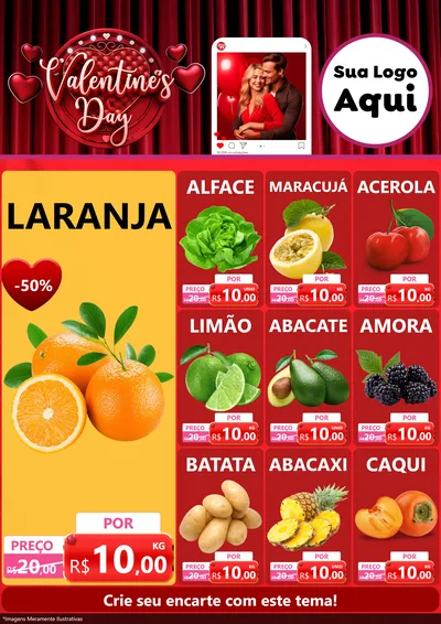Modelo de Encarte para Encarte A4 Vertical com o tema Valentine's Day para Hortifrúti