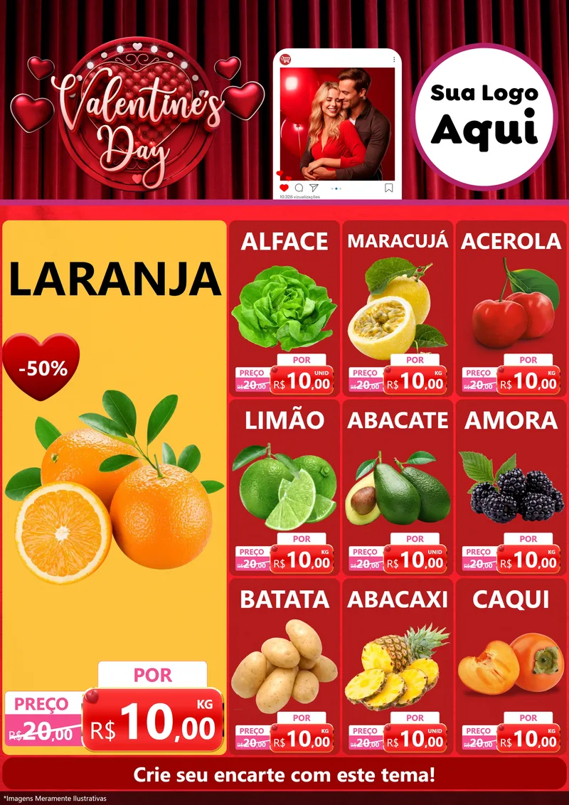 Modelo de Encarte para Encarte A4 Vertical com o tema Valentine's Day para Hortifrúti