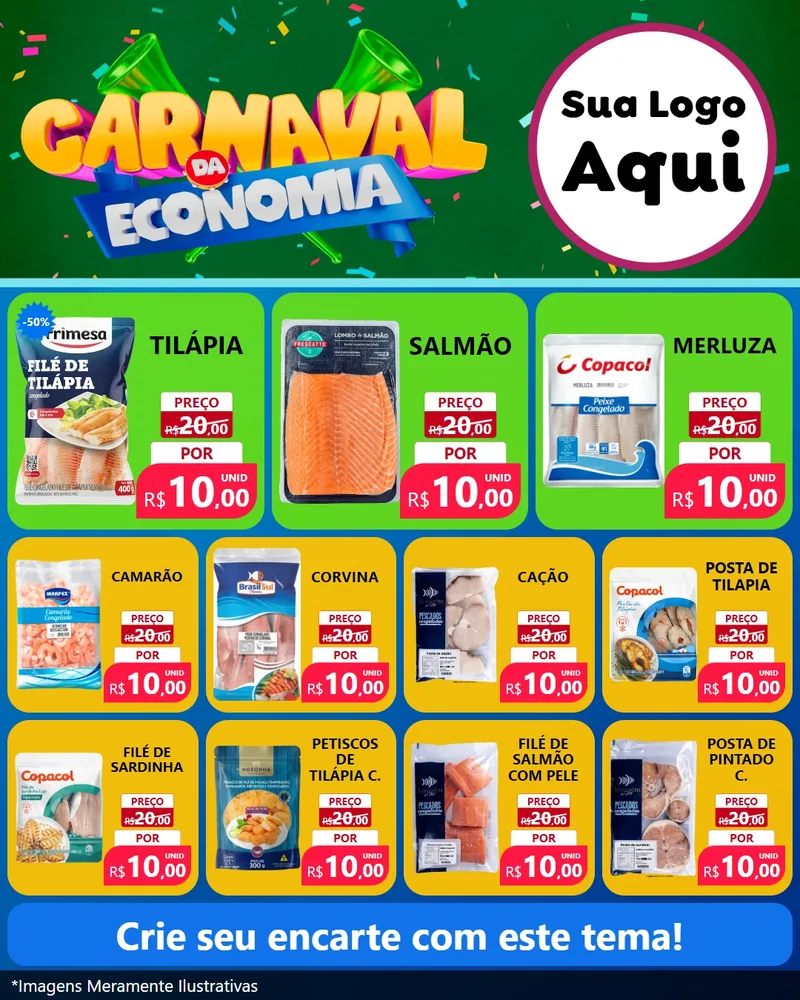 Modelo de Rede Social para Feed Instagram com o tema Carnaval da Economia para Peixaria