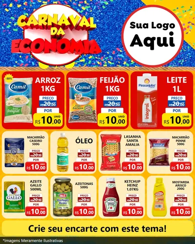 Modelo de Rede Social para Feed Instagram com o tema Carnaval da Economia para Supermercado