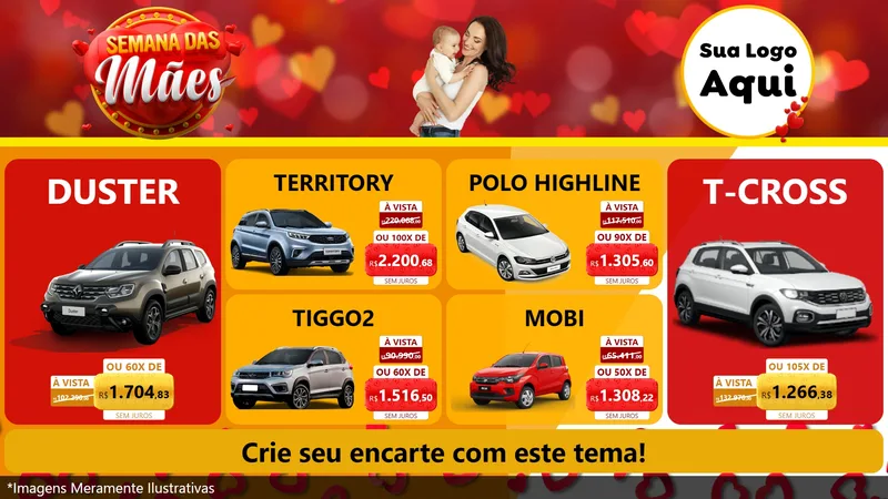 Modelo de TV para TV Horizontal com o tema Semana das Mães para Concessionaria de Carros