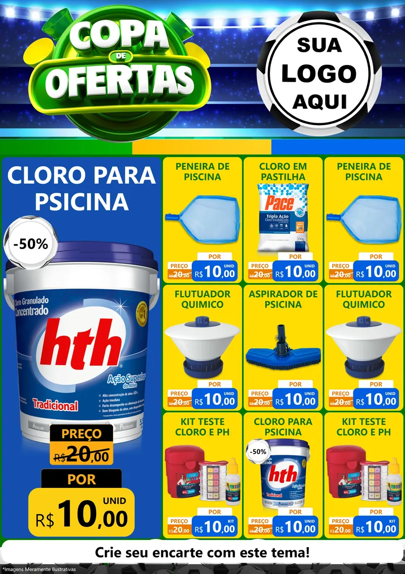 Modelo de Encarte para Encarte A4 Vertical com o tema Copa de Ofertas para Produtos para Piscina