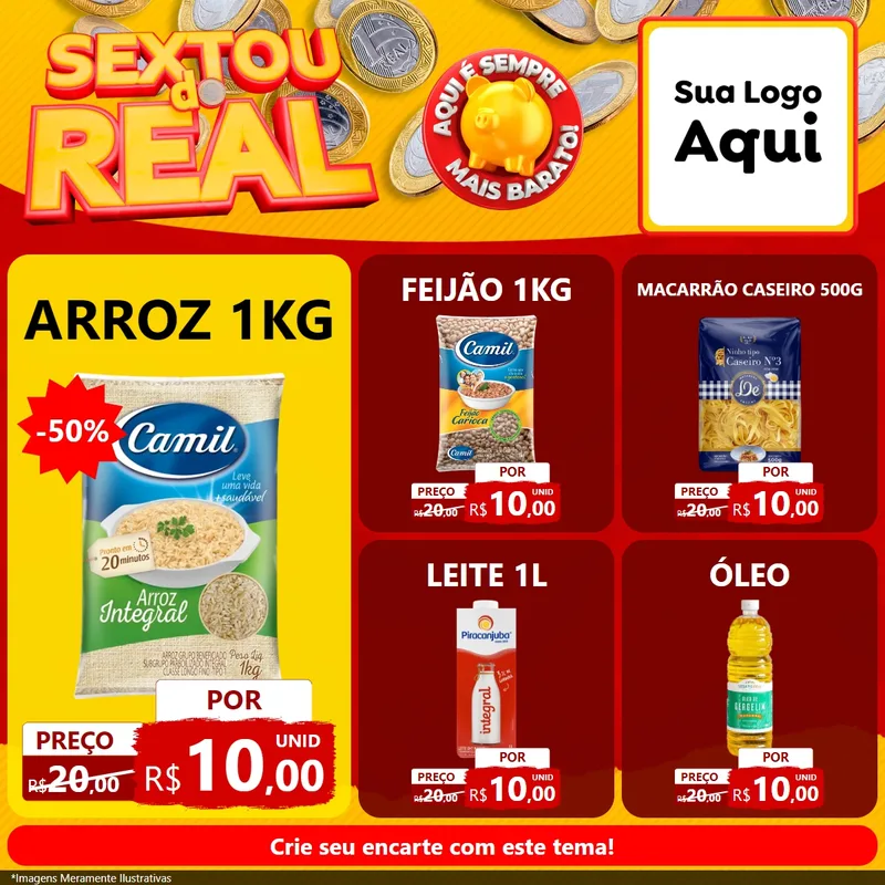 Modelo de Rede Social para Feed Facebook com o tema Sextou do Real para Supermercado