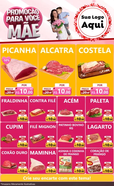 Modelo de Encarte para Encarte Grande com o tema Promoção Para Você Mãe para Açougue